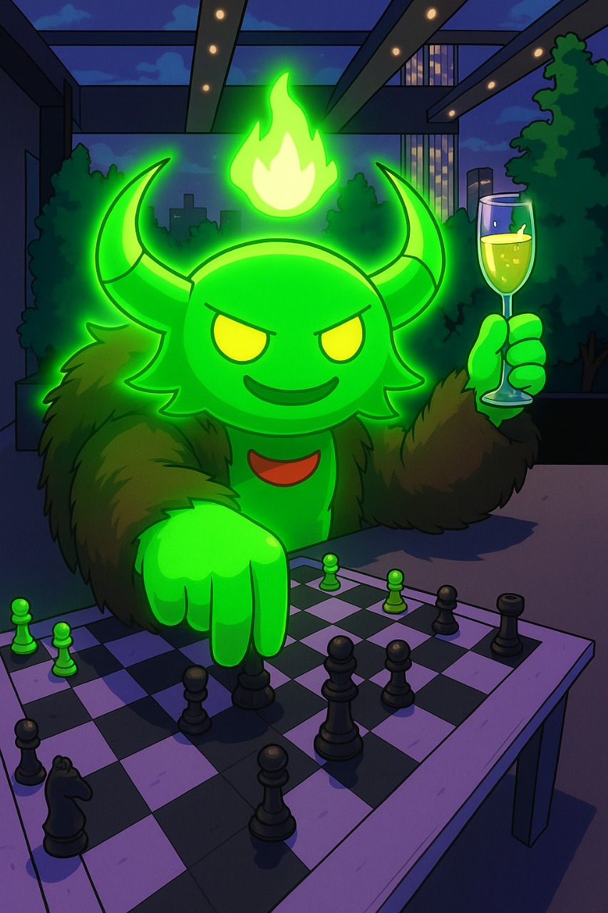 A glowing green glo character
